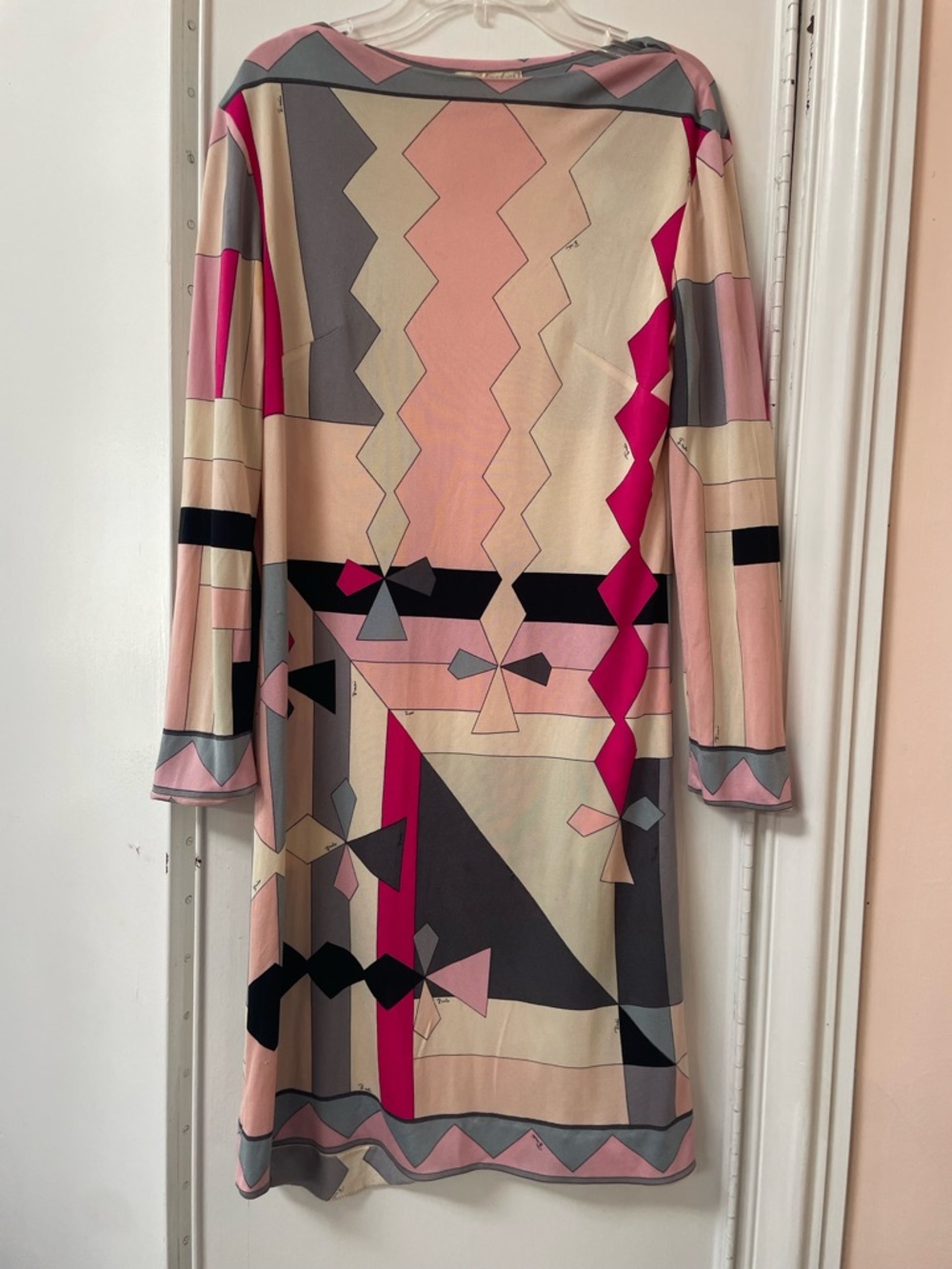 Emilio Pucci Pink, Gray and Cream Geometric Long Sleeve Dress